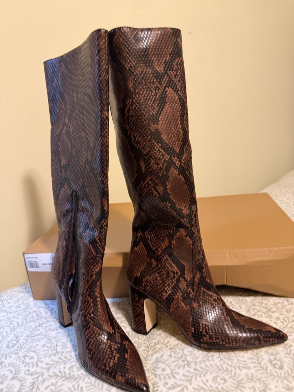 Steve Madden Brown Snake-Print Knee-High Heeled Boots